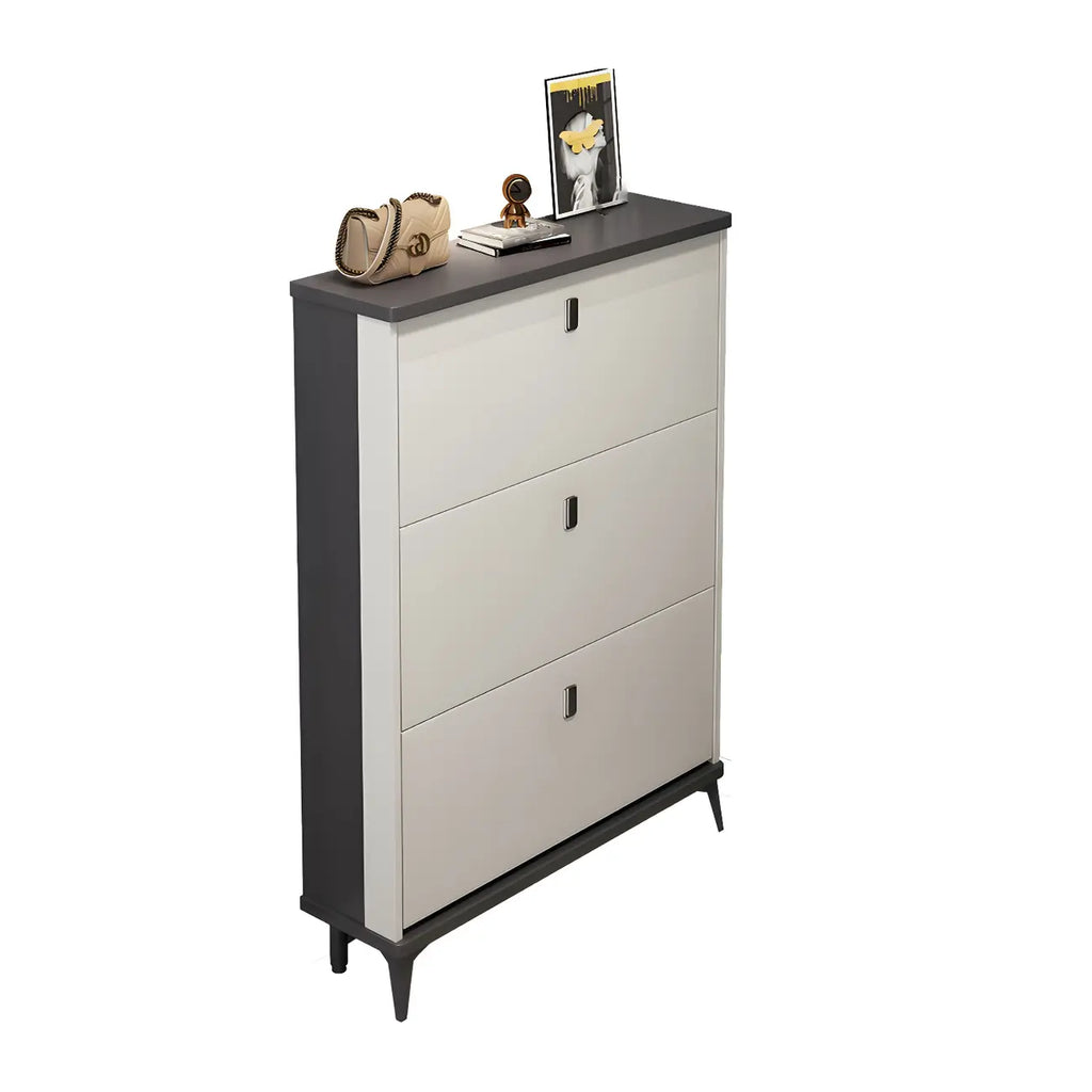 Entryway Grey/White Drop Front Shoe Storage Cabinet