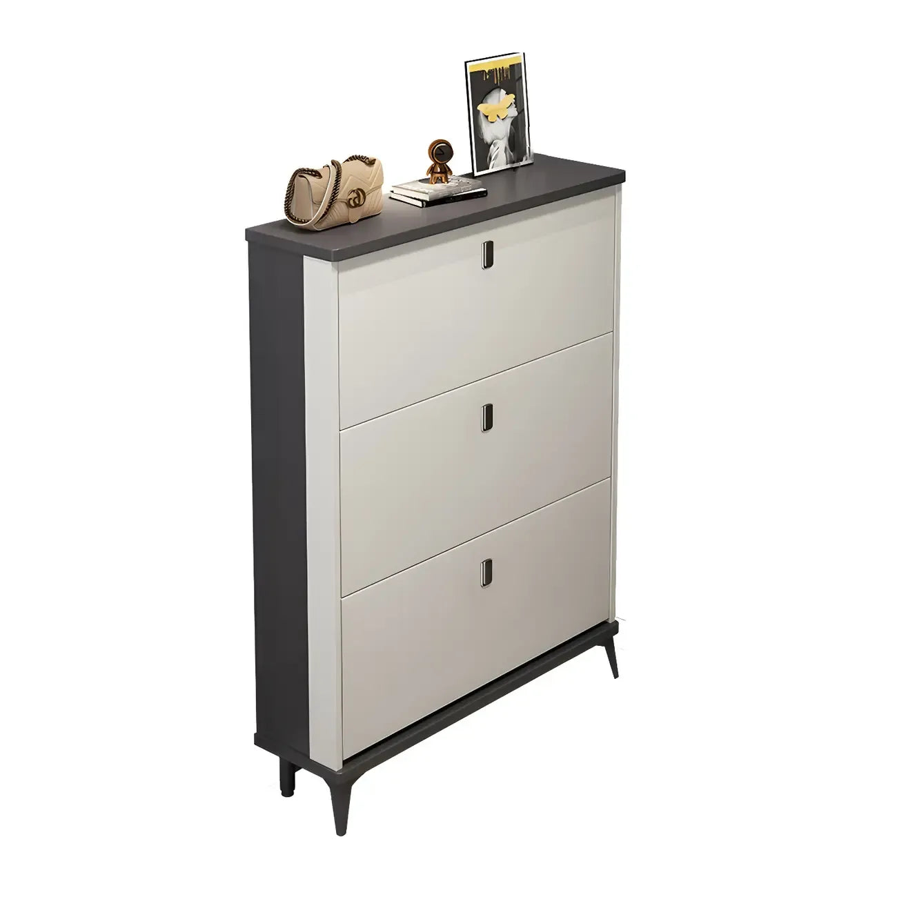 Entryway Grey/White Drop Front Shoe Storage Cabinet
