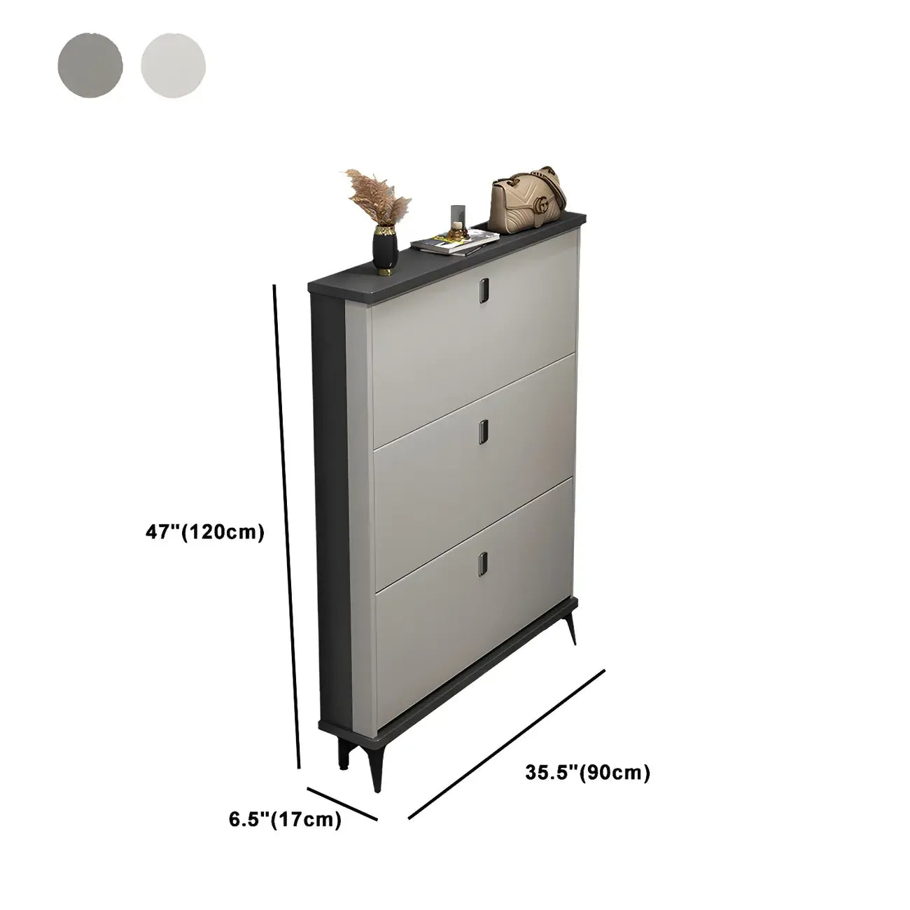 Entryway Grey/White Drop Front Shoe Storage Cabinet