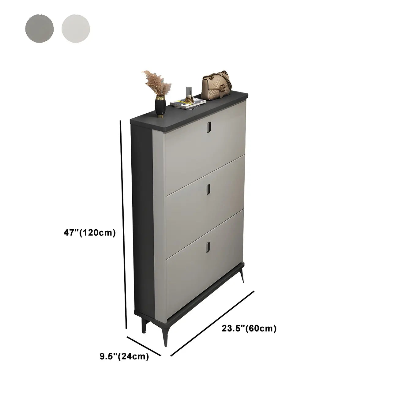 Entryway Grey/White Drop Front Shoe Storage Cabinet