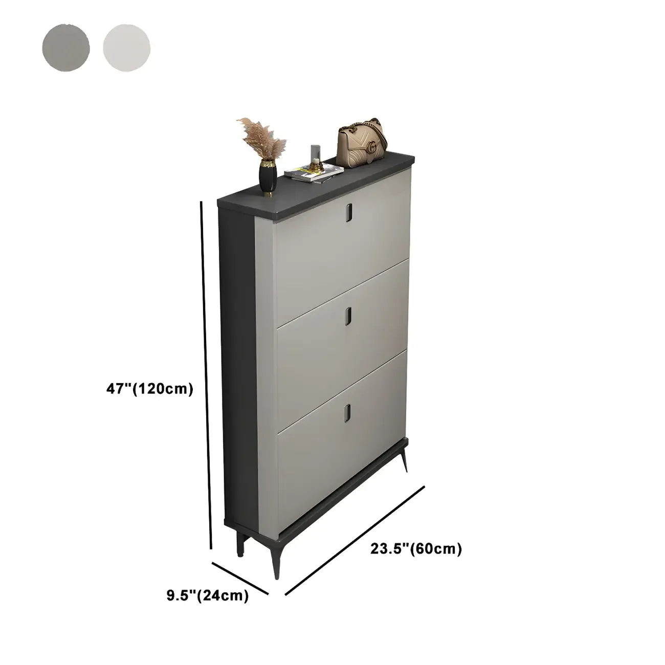 Entryway Grey/White Drop Front Shoe Storage Cabinet