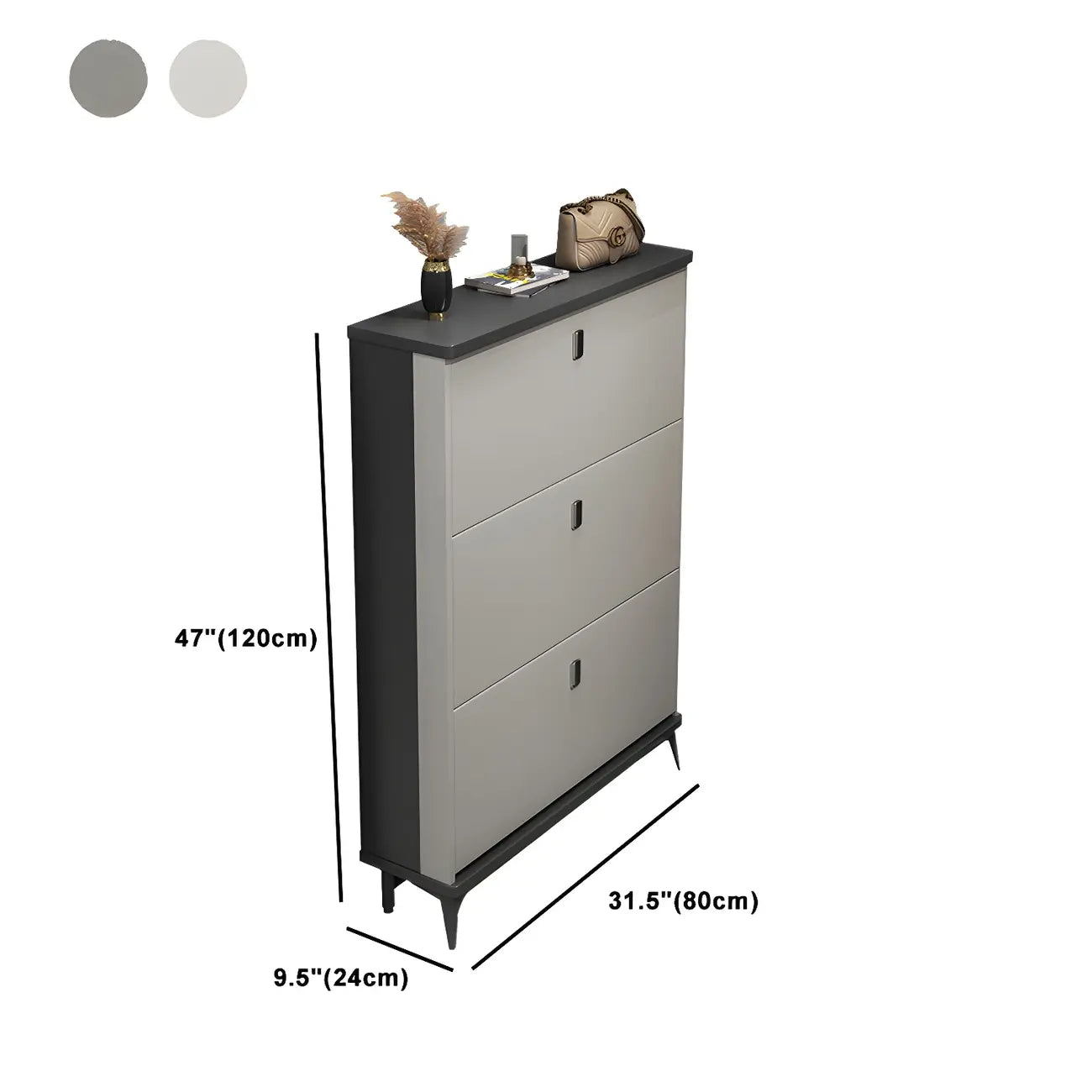 Entryway Grey/White Drop Front Shoe Storage Cabinet