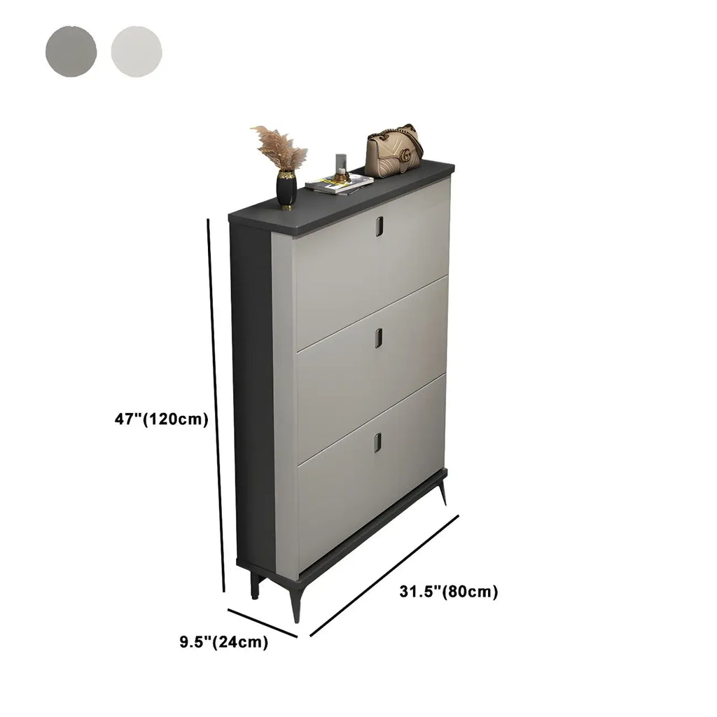 Entryway Grey/White Drop Front Shoe Storage Cabinet