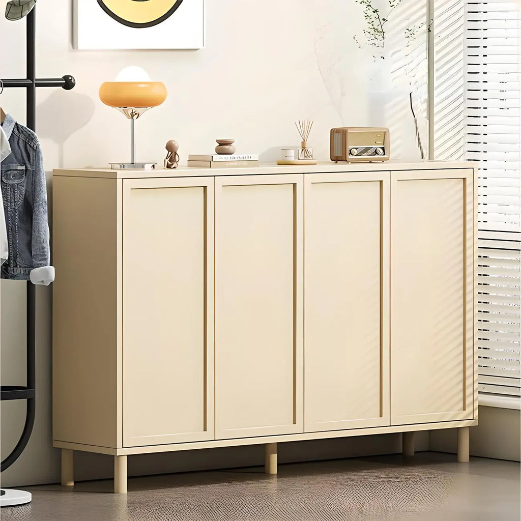 Cream White Wood Shoe Cabinet with Shoe Lattice