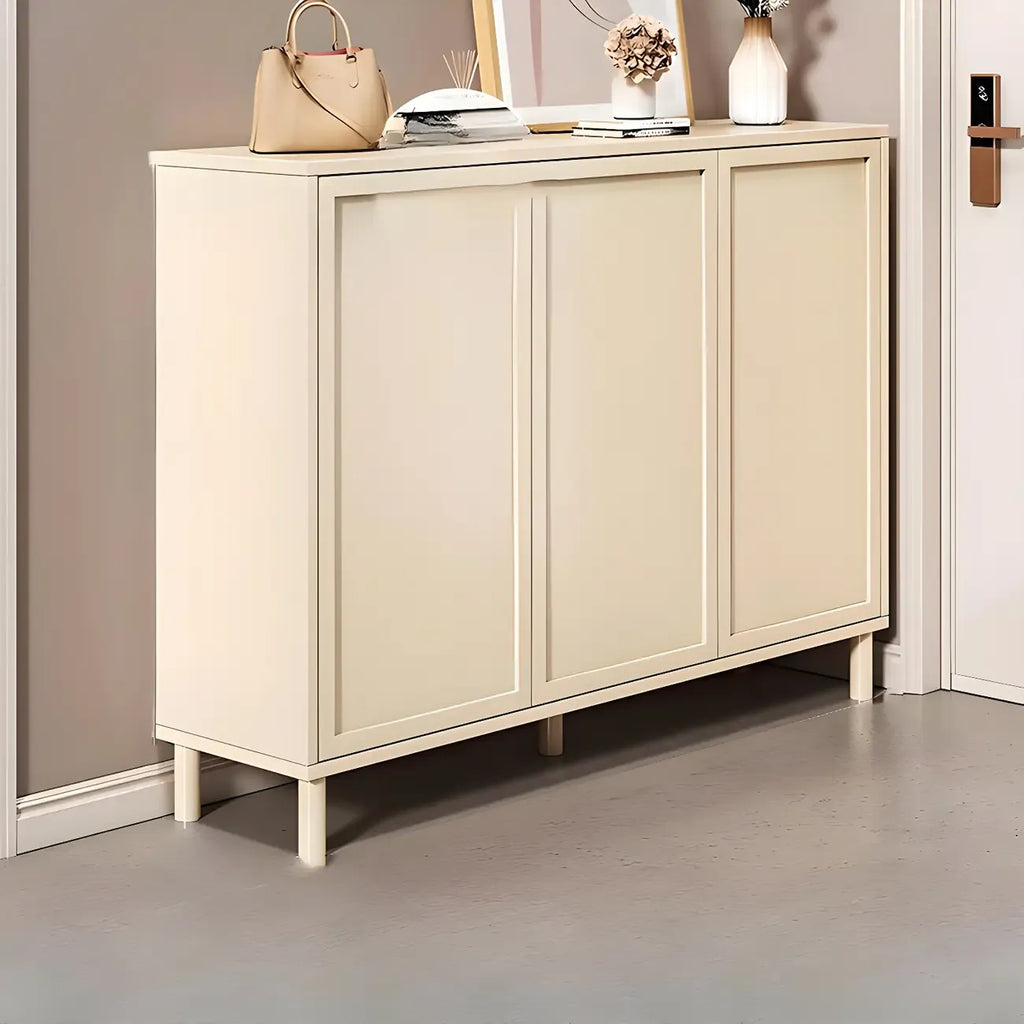 Cream White Wood Shoe Cabinet with Shoe Lattice