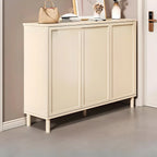 Cream White Wood Shoe Cabinet with Shoe Lattice