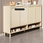 Cream White Wood Shoe Cabinet with Shoe Lattice