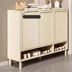 Cream White Wood Shoe Cabinet with Shoe Lattice