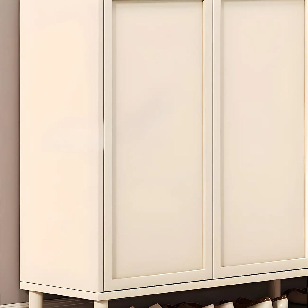 Cream White Wood Shoe Cabinet with Shoe Lattice