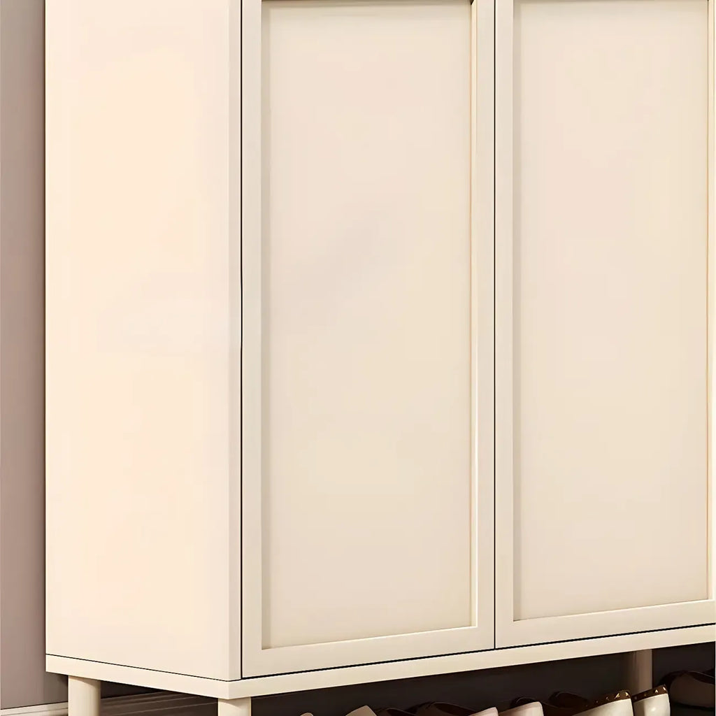 Cream White Wood Shoe Cabinet with Shoe Lattice