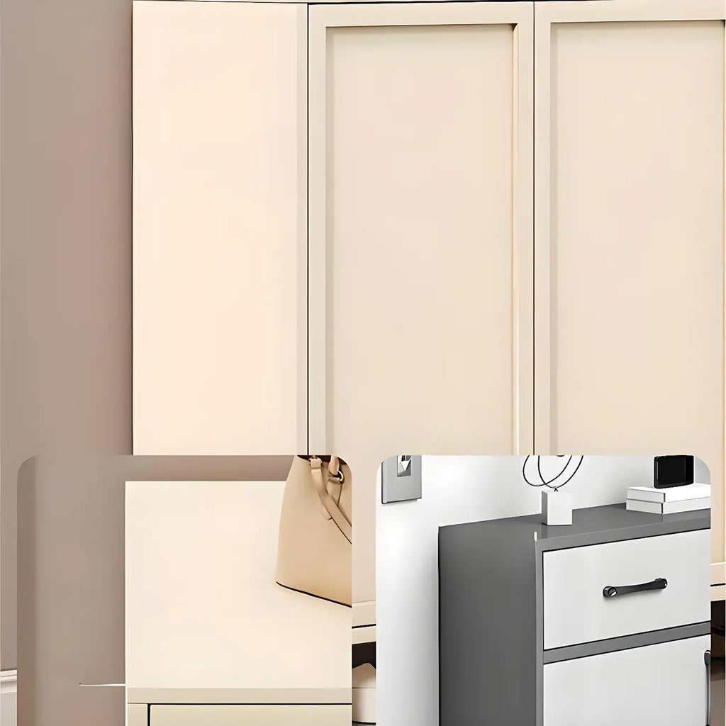 Cream White Wood Shoe Cabinet with Shoe Lattice