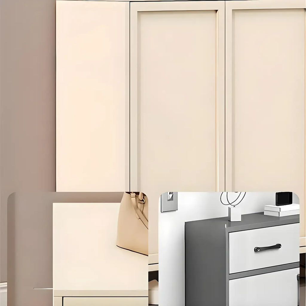 Cream White Wood Shoe Cabinet with Shoe Lattice