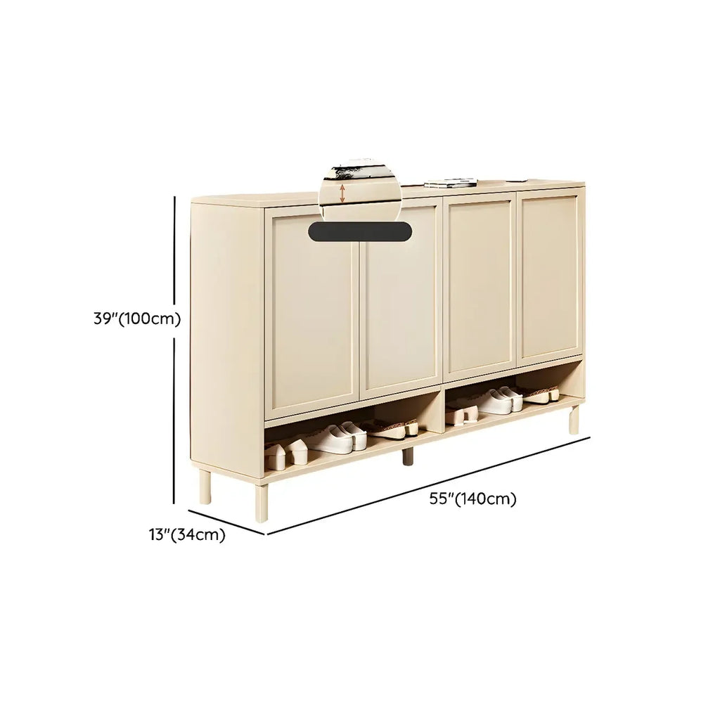 Cream White Wood Shoe Cabinet with Shoe Lattice