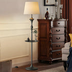 63 Black Metal Modern Floor Lamp with Shelf & LED Light