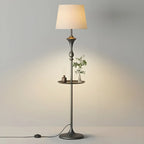 63 Black Metal Modern Floor Lamp with Shelf & LED Light