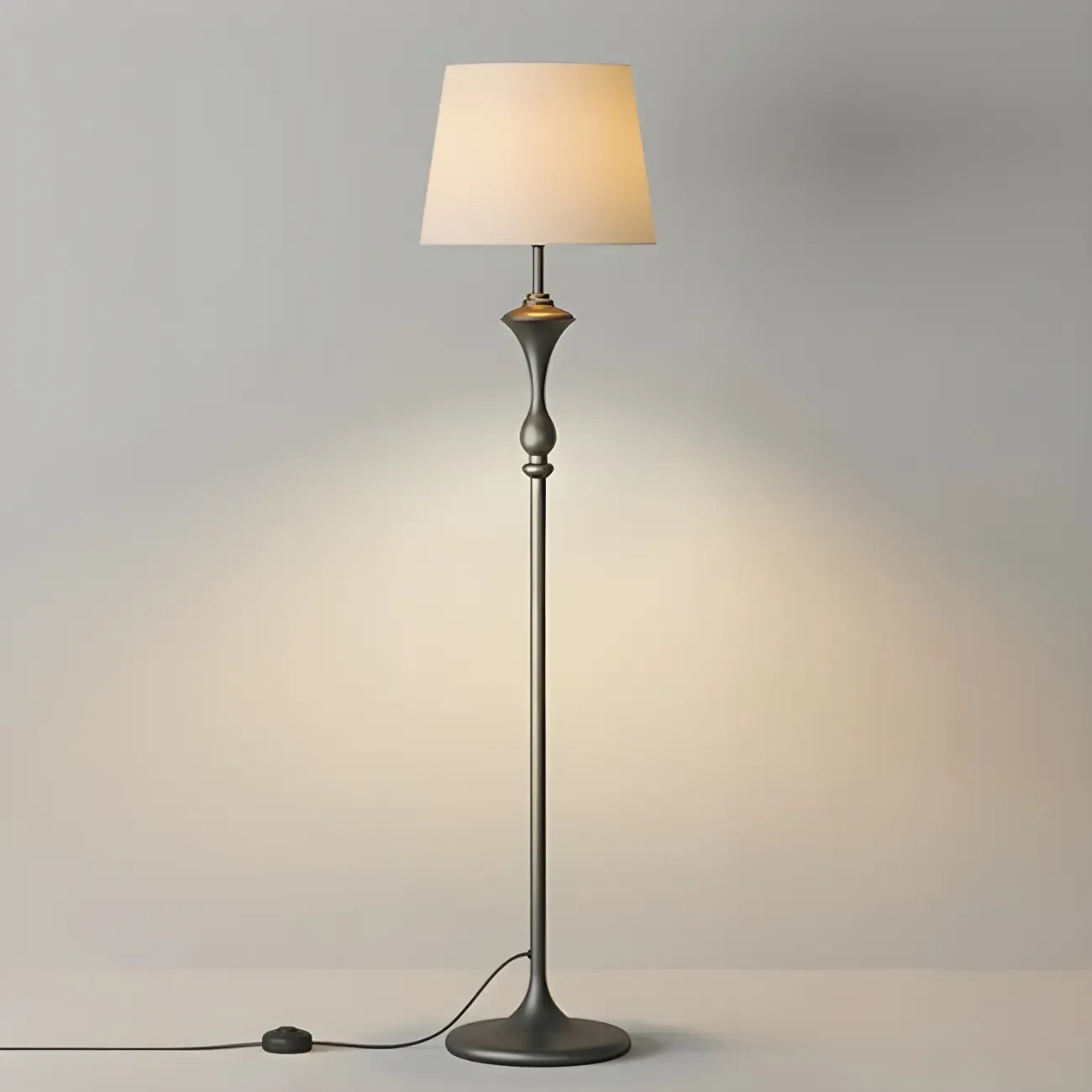 63 Black Metal Modern Floor Lamp with Shelf & LED Light