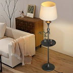 63 Black Metal Modern Floor Lamp with Shelf & LED Light
