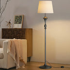 63 Black Metal Modern Floor Lamp with Shelf & LED Light