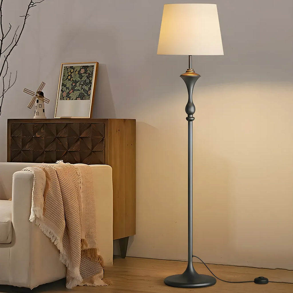 63 Black Metal Modern Floor Lamp with Shelf & LED Light