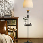 63 Black Metal Modern Floor Lamp with Shelf & LED Light