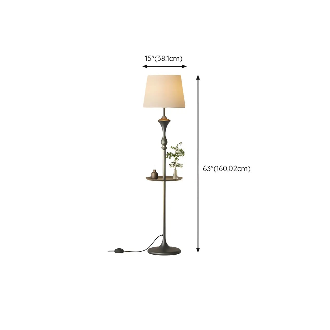 63 Black Metal Modern Floor Lamp with Shelf & LED Light