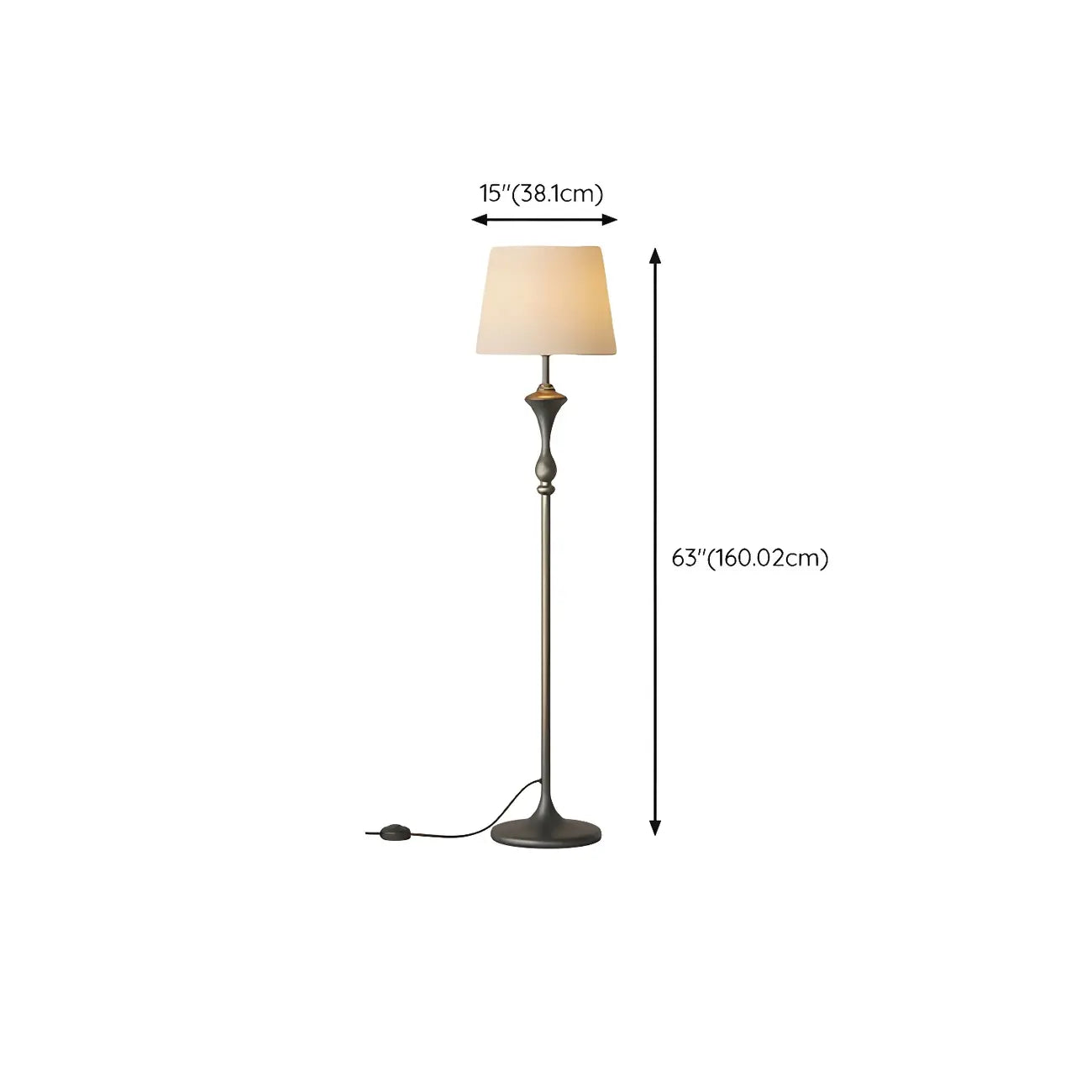 63 Black Metal Modern Floor Lamp with Shelf & LED Light