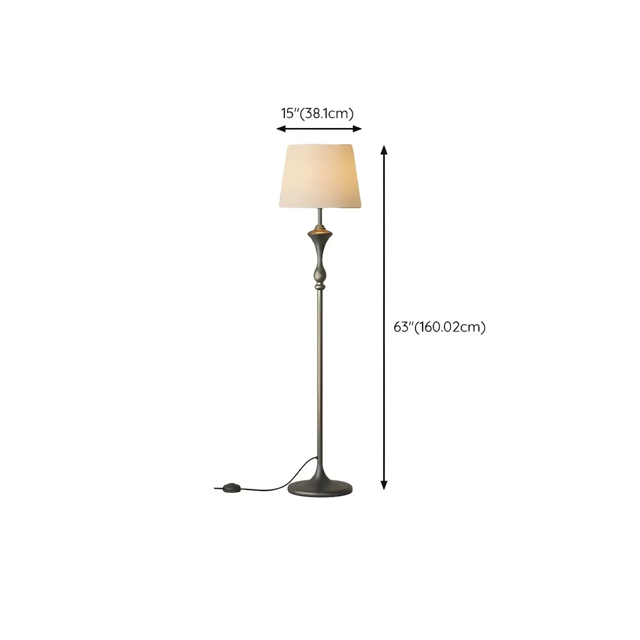63 Black Metal Modern Floor Lamp with Shelf & LED Light