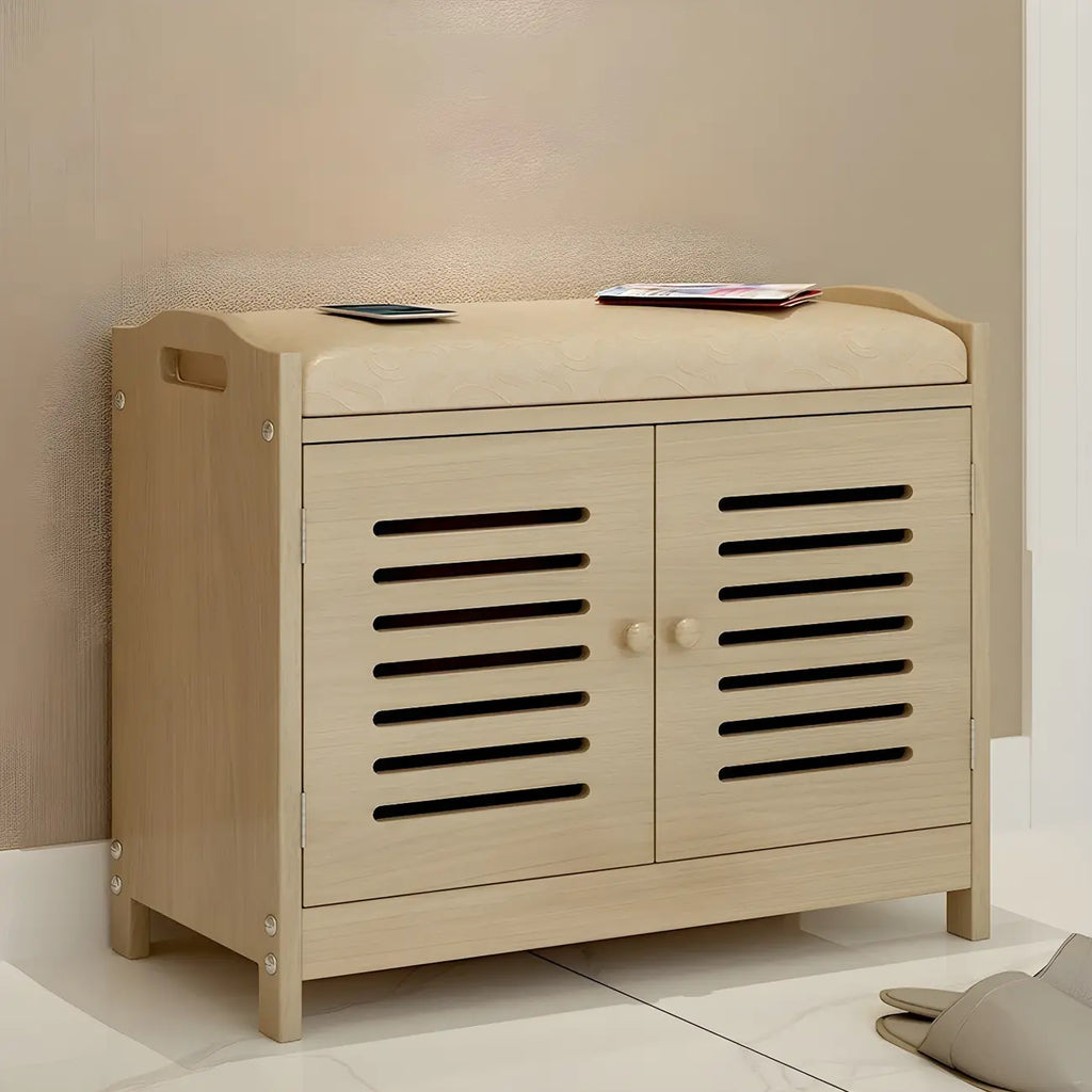 Adjustable White Wood Shoe Bench with Breathable door