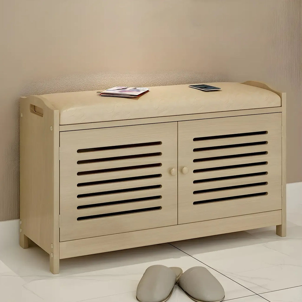 Adjustable White Wood Shoe Bench with Breathable door