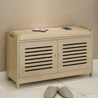 Adjustable White Wood Shoe Bench with Breathable door