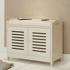 Adjustable White Wood Shoe Bench with Breathable door