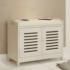 Adjustable White Wood Shoe Bench with Breathable door