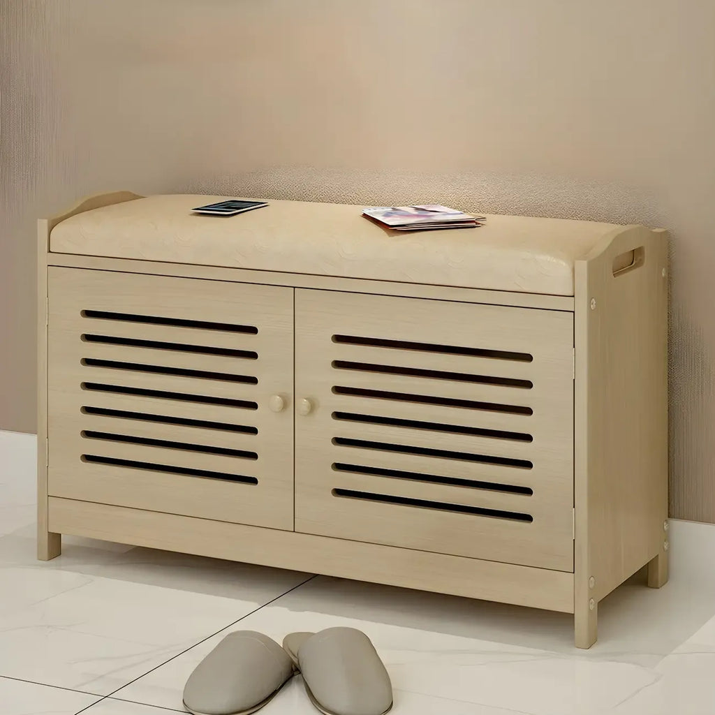 Adjustable White Wood Shoe Bench with Breathable door