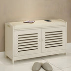 Adjustable White Wood Shoe Bench with Breathable door
