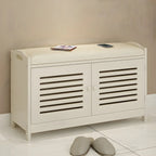 Adjustable White Wood Shoe Bench with Breathable door