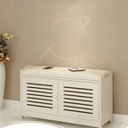 Adjustable White Wood Shoe Bench with Breathable door
