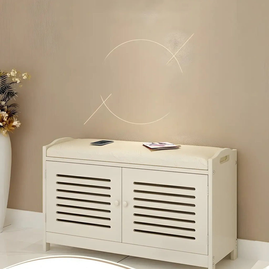 Adjustable White Wood Shoe Bench with Breathable door
