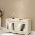 Adjustable White Wood Shoe Bench with Breathable door