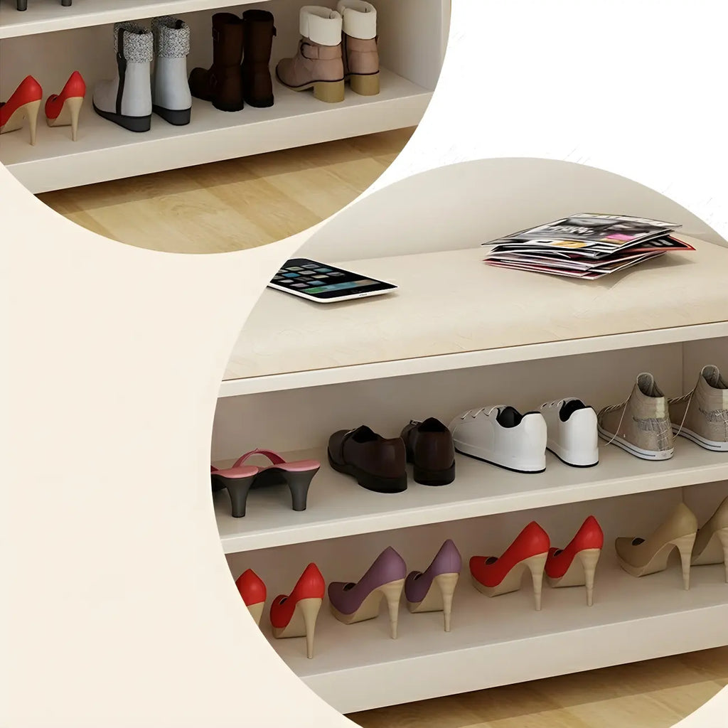 Adjustable White Wood Shoe Bench with Breathable door