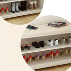 Adjustable White Wood Shoe Bench with Breathable door