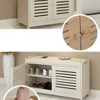 Adjustable White Wood Shoe Bench with Breathable door