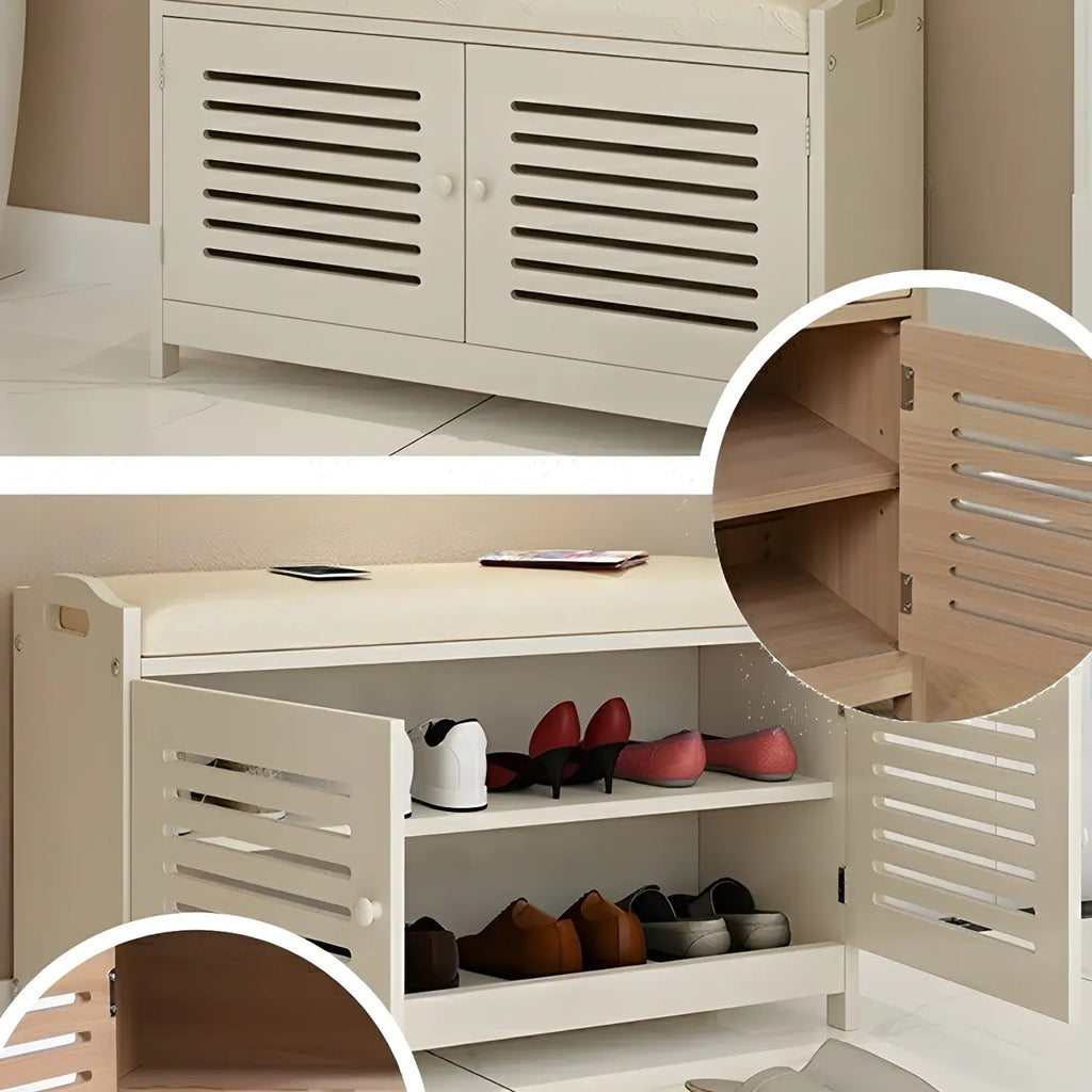 Adjustable White Wood Shoe Bench with Breathable door