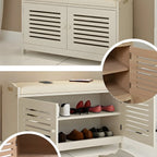 Adjustable White Wood Shoe Bench with Breathable door