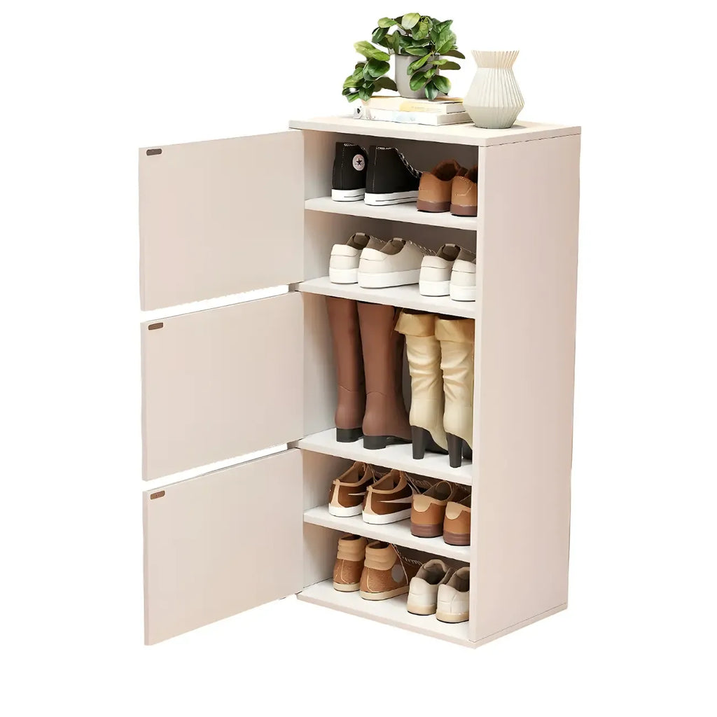 Modern White Tall Shoe Cabinet with Adjustable Shelves