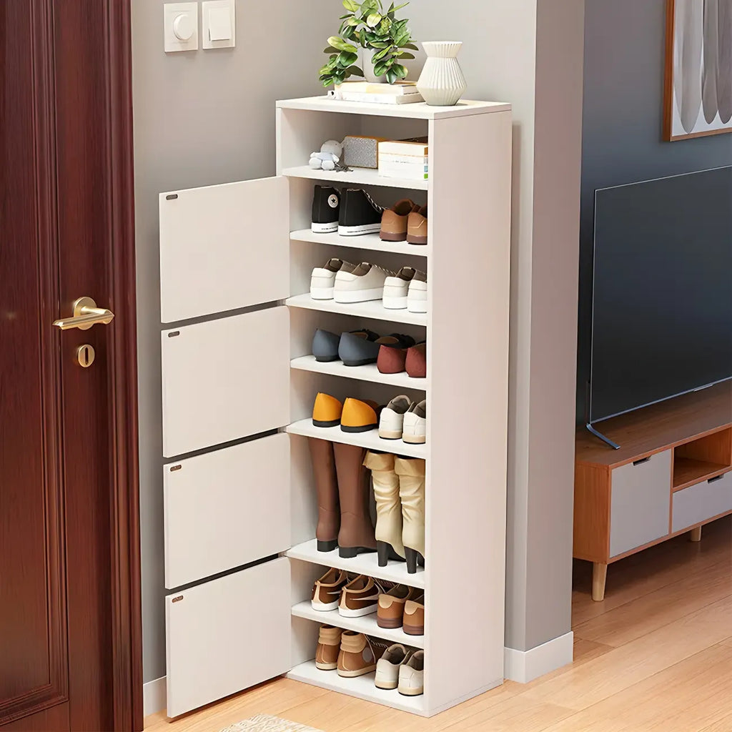 Modern White Tall Shoe Cabinet with Adjustable Shelves