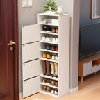 Modern White Tall Shoe Cabinet with Adjustable Shelves