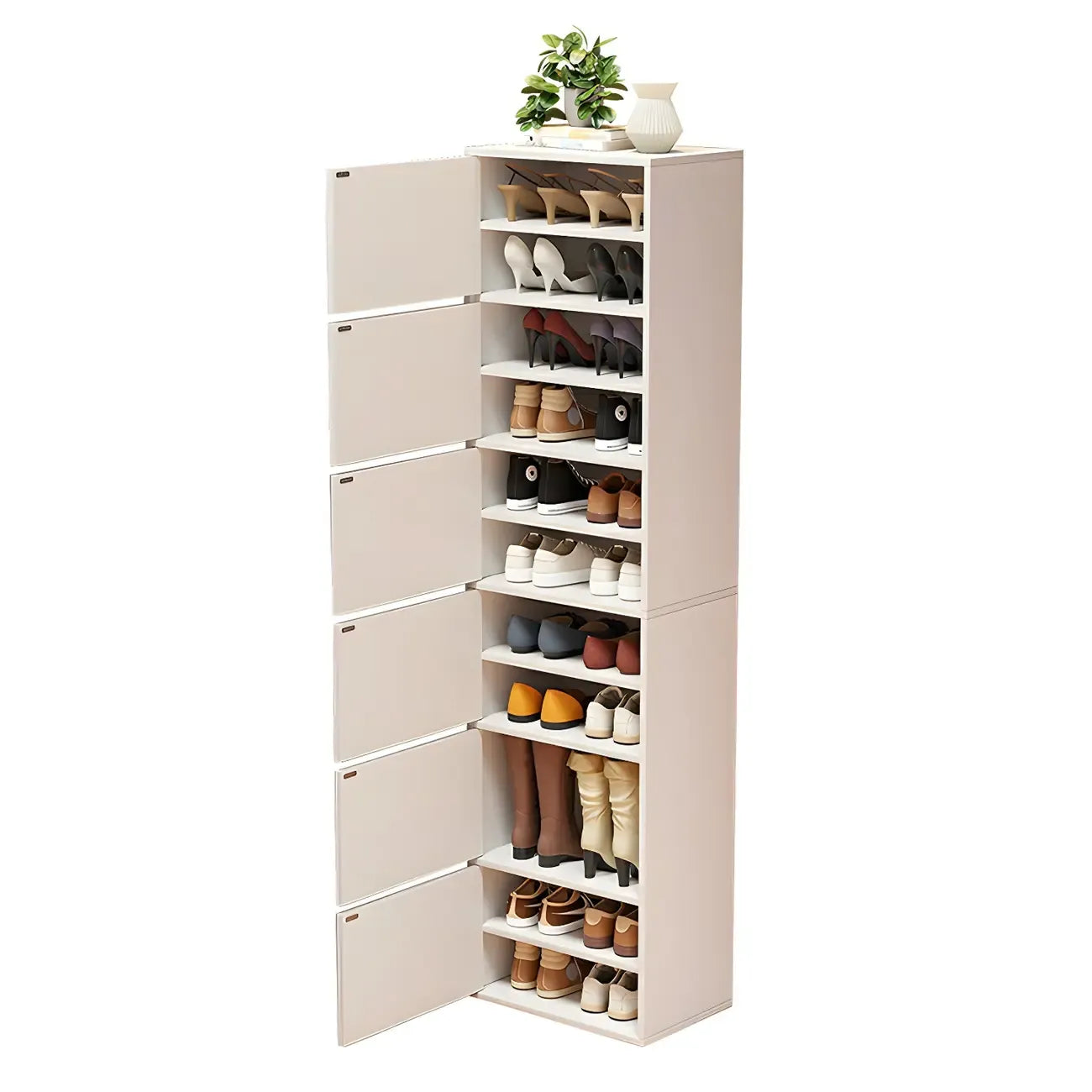 Modern White Tall Shoe Cabinet with Adjustable Shelves