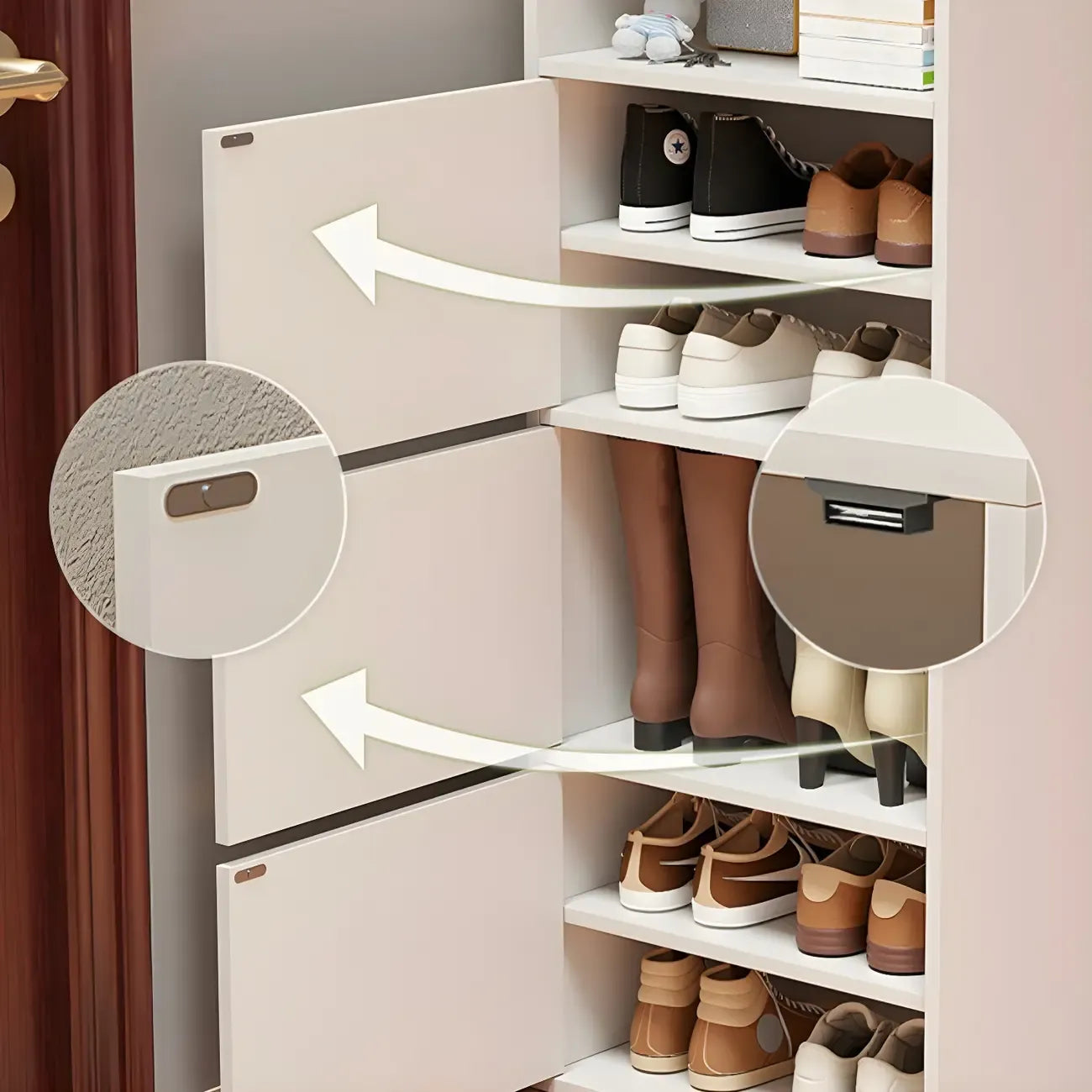 Modern White Tall Shoe Cabinet with Adjustable Shelves