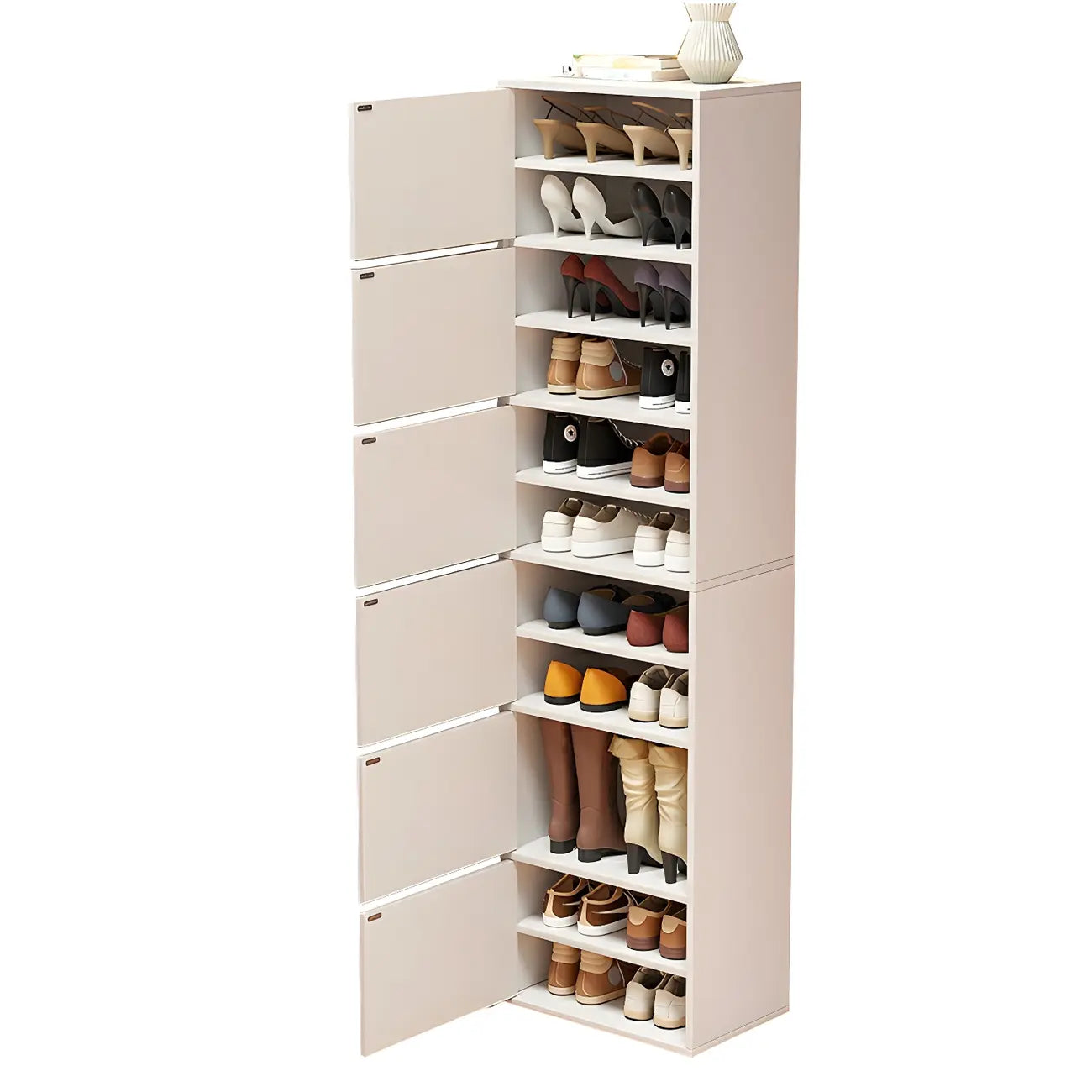 Modern White Tall Shoe Cabinet with Adjustable Shelves