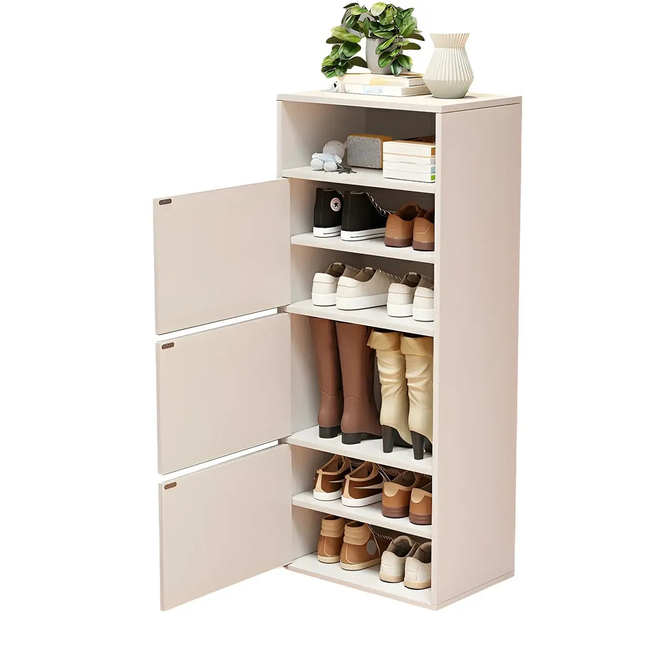Modern White Tall Shoe Cabinet with Adjustable Shelves